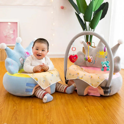 Washable baby sofa support seat cover with plush fabric and colorful toys for toddlers learning to sit