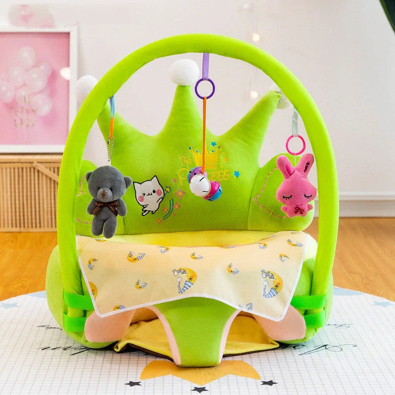 Washable baby sofa support seat cover with plush fabric and colorful toys for toddlers learning to sit
