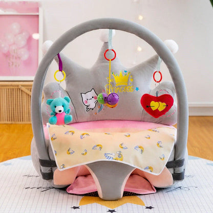 Washable baby sofa support seat cover with plush fabric and colorful toys for toddlers learning to sit