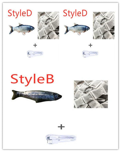 Animated Electronic Cat Toy mimicking the lifelike movement of a jumping fish to engage and entertain cats