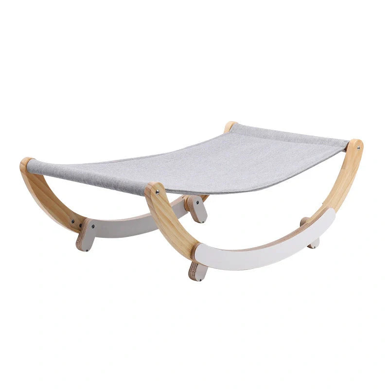 Solid wood cat rocking hammock with dual purpose design for small pets