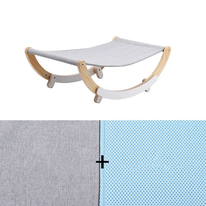 Solid wood cat rocking hammock with dual purpose design for small pets