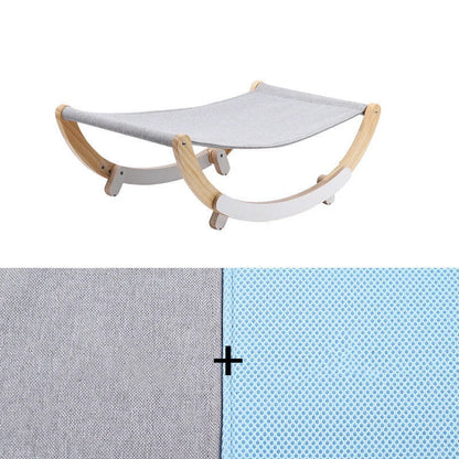 Solid wood cat rocking hammock with dual purpose design for small pets