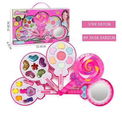 Premium washable makeup kit for little girls with vibrant colors and textures, perfect for pretend play and creative expression.