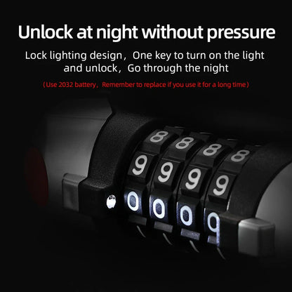 Bicycle anti-theft lock with 4-digit code and reflective strips
