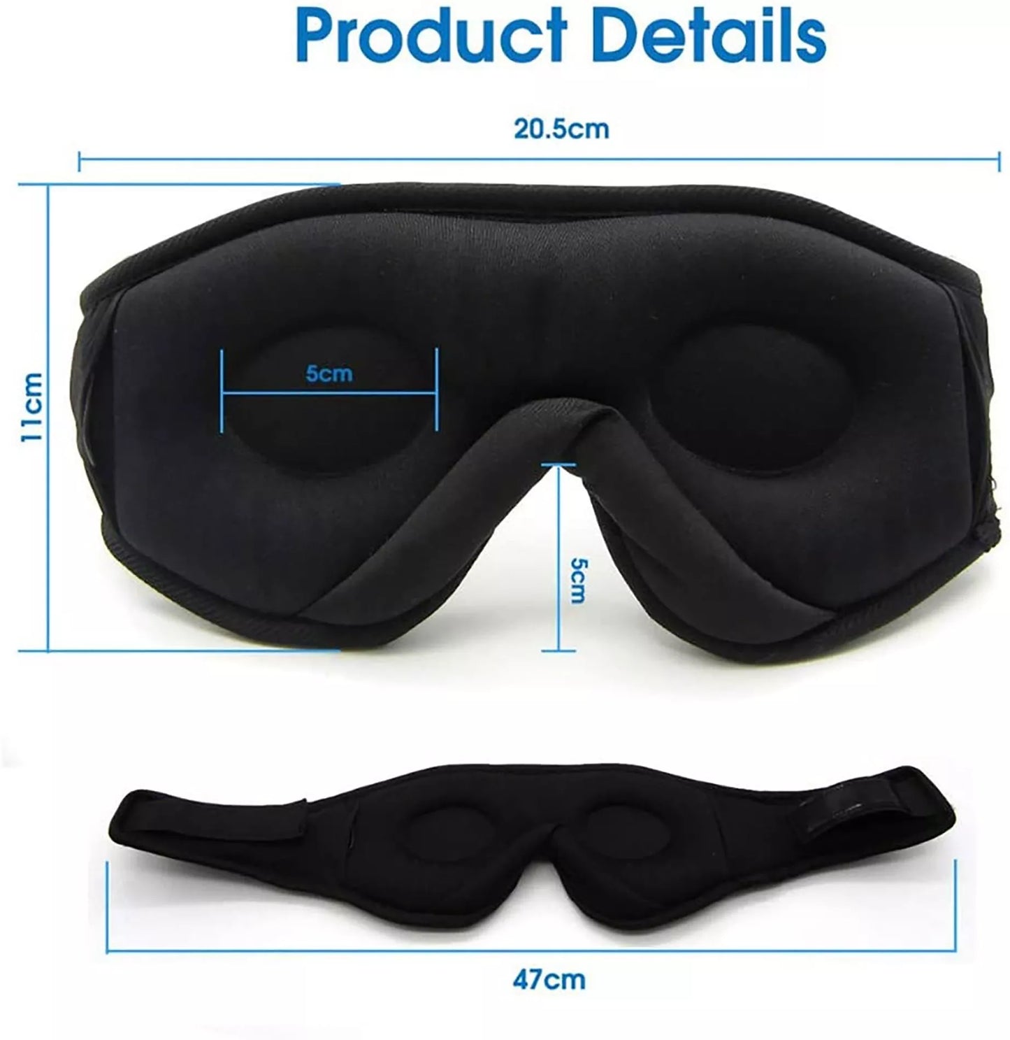 Wireless stereo music sleep mask with Bluetooth 5.0 in black and dark blue