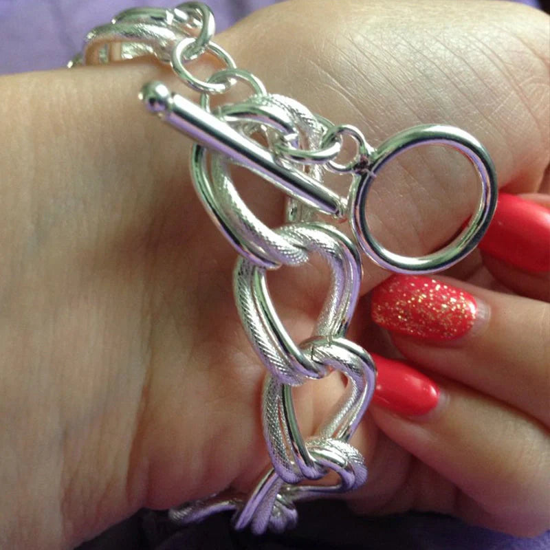 Stylish unisex alloy bracelet with copper plating silver finish