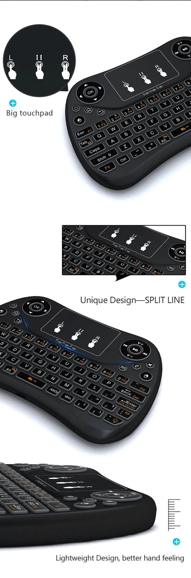 Flying Squirrel mini wireless keyboard with colourful backlight and touch-sensitive surface