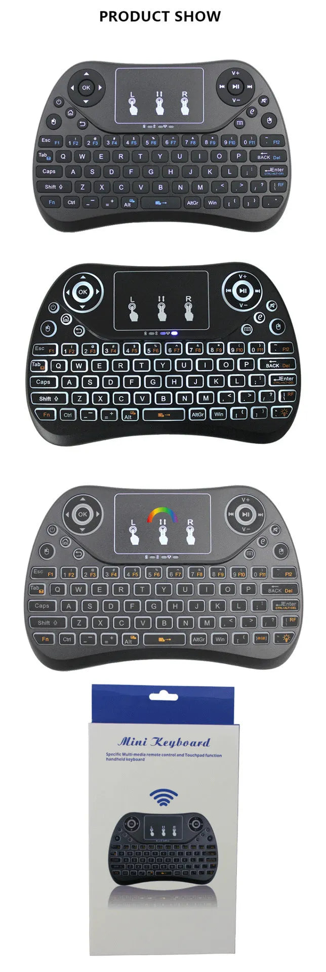 Flying Squirrel mini wireless keyboard with colourful backlight and touch-sensitive surface