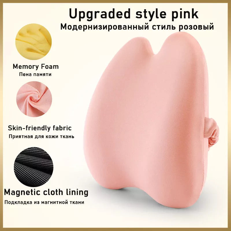Car waist and back cushion with magnetic cloth upgrade in dark gray, light gray, and pink options