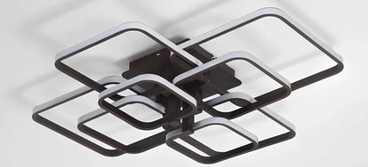 White modern square LED ceiling lamp with 4 light heads and rectangular shade measuring 580×460mm