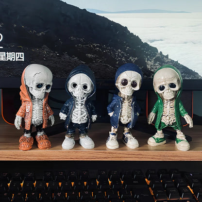 15cm tall resin skull ornament in navy blue colour with detailed moulding