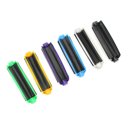 Manual plastic cigarette maker in six colours showing 110mm length for rolling shredded tobacco