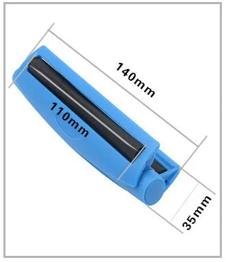 Manual plastic cigarette maker in six colours showing 110mm length for rolling shredded tobacco