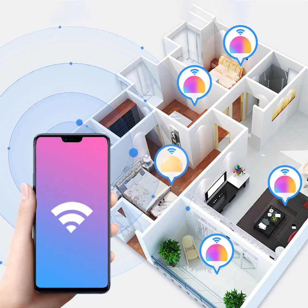 15W WiFi smart LED light bulb with E27 and B22 cap options for colour changing and dimming.