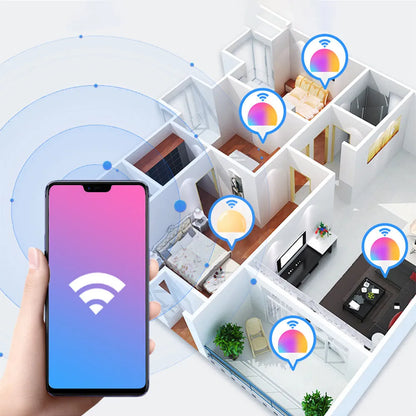 15W WiFi smart LED light bulb with E27 and B22 cap options for colour changing and dimming.
