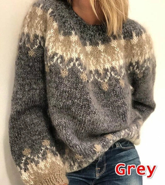 Cozy and stylish Jacquard knit sweater in various colors for women's autumn and winter fashion