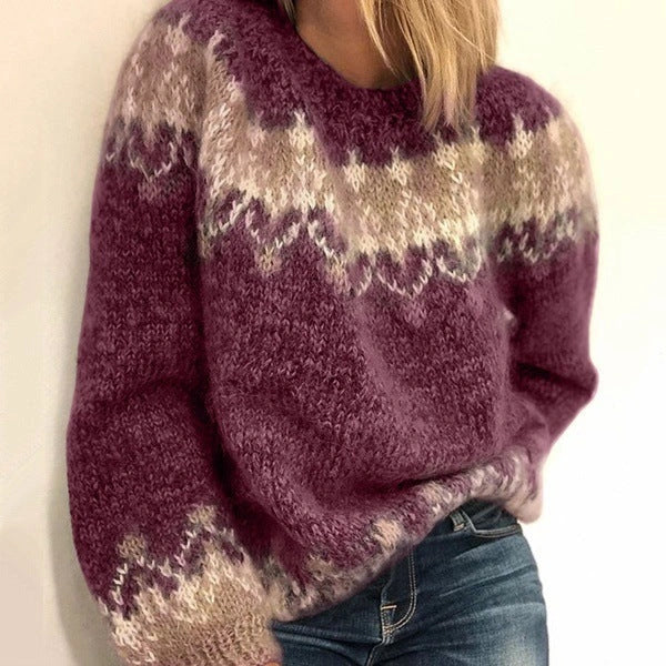 Cozy and stylish Jacquard knit sweater in various colors for women's autumn and winter fashion