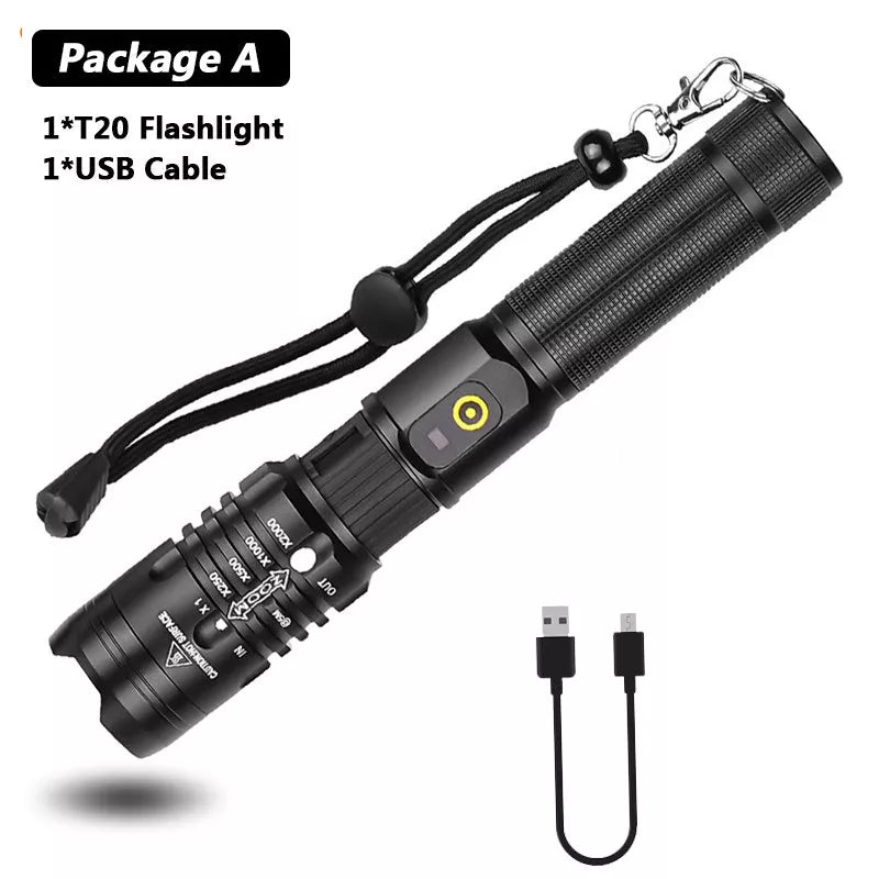 Zoomable USB rechargeable flashlight with aluminum alloy body and five lighting modes