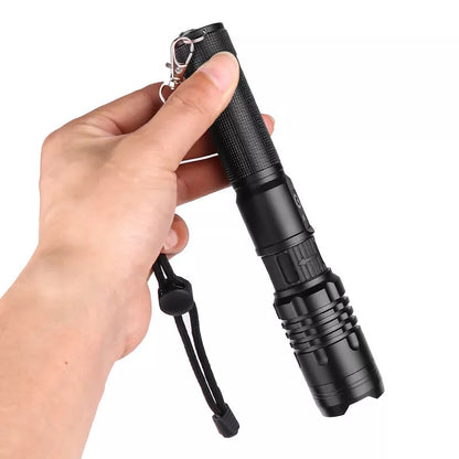 Zoomable USB rechargeable flashlight with aluminum alloy body and five lighting modes