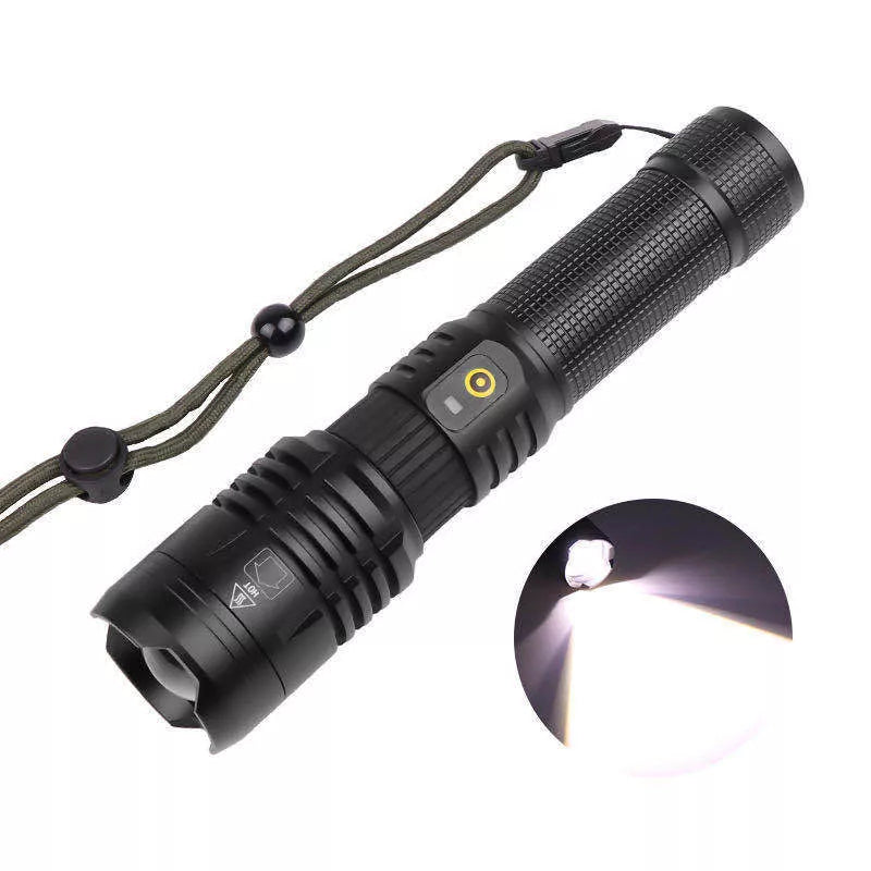 Zoomable USB rechargeable flashlight with aluminum alloy body and five lighting modes
