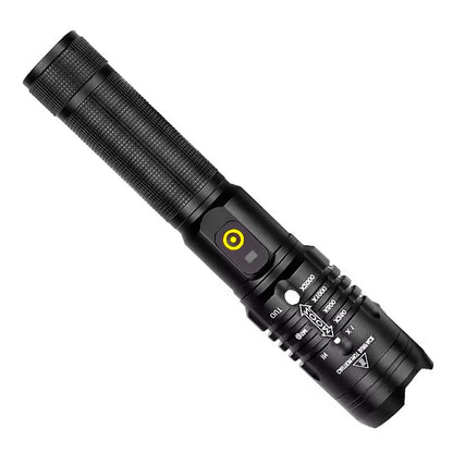 Zoomable USB rechargeable flashlight with aluminum alloy body and five lighting modes