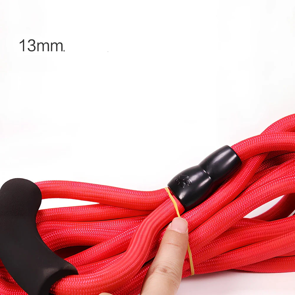 Nylon dog walking traction rope showing black, blue, orange, and red colour options with length and width variations