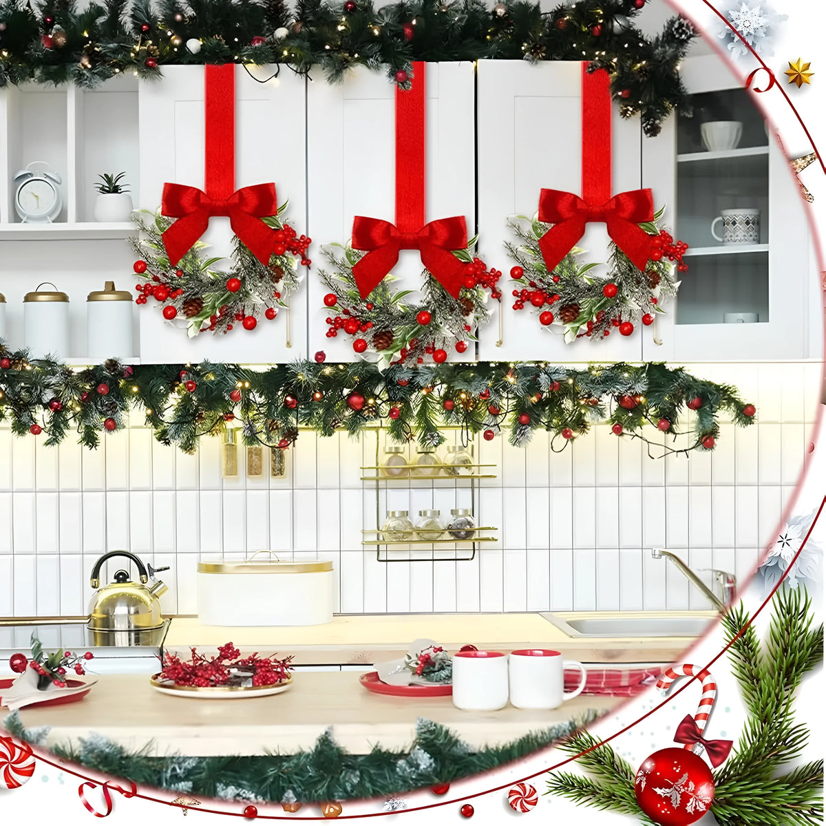 Handmade plastic Christmas garland with bowknot ribbon design, available in seven colour and motif options