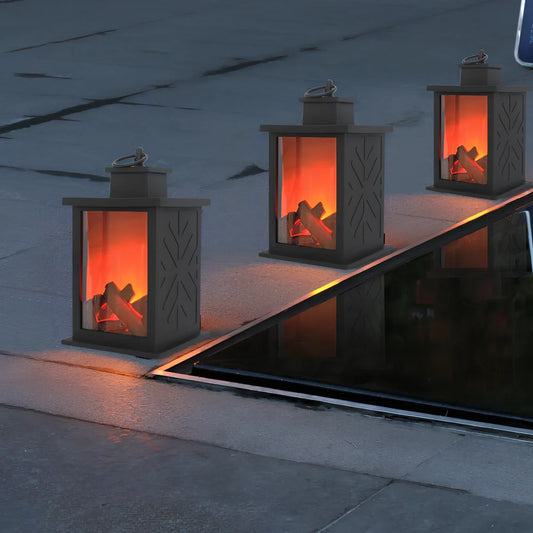 LED fireplace light with plastic shell providing 50,000-hour lifespan and IP44 protection rating for indoor decorative use