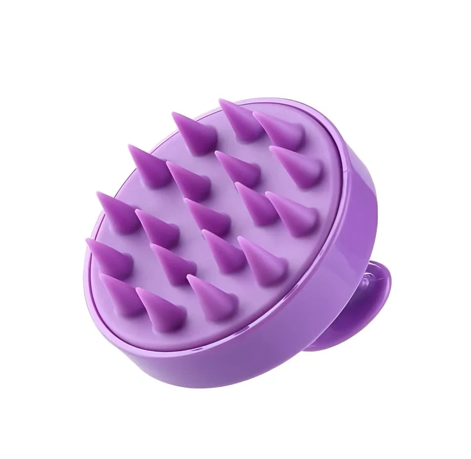 Black silicone shampoo brush with hook design measuring 8x8x7cm for scalp massage during hair washing