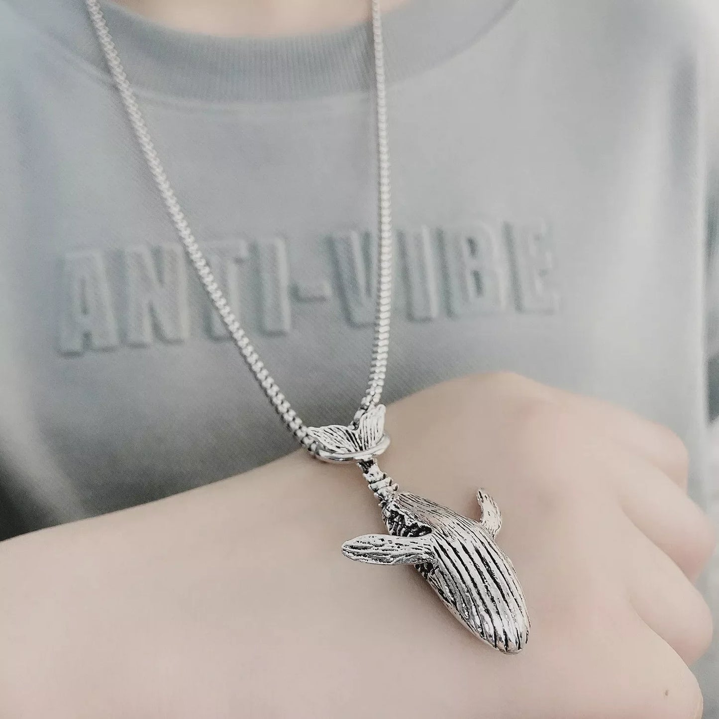 Adjustable titanium steel whale necklace with unique pendant for men and women