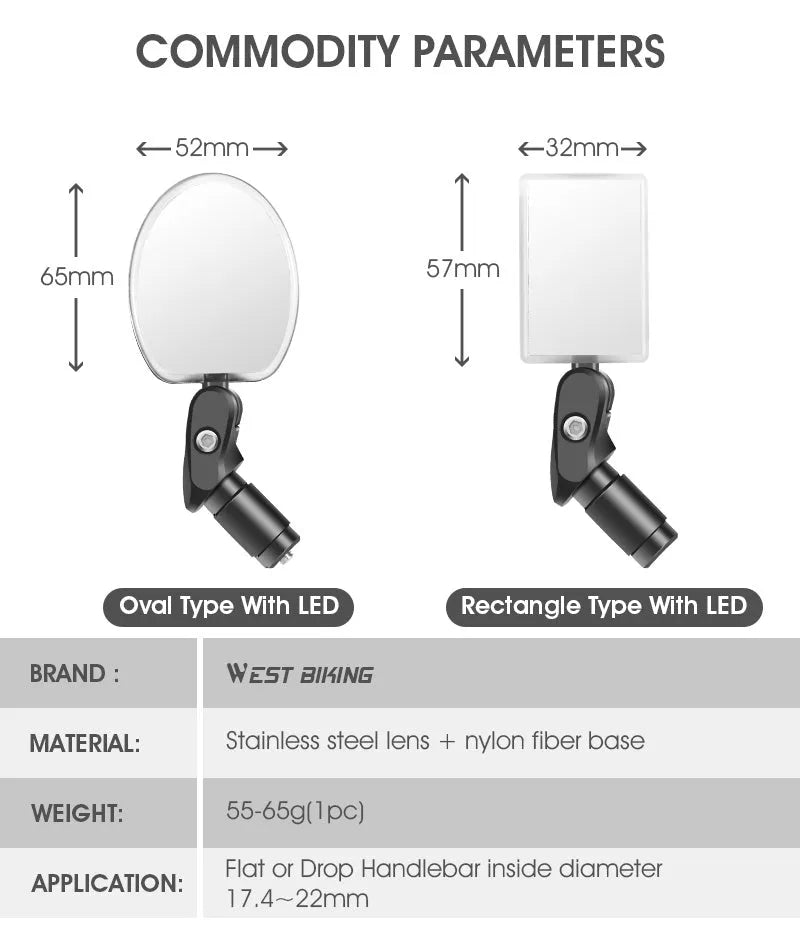 360-degree rotating bicycle rearview mirror for handlebars with wide-angle convex design