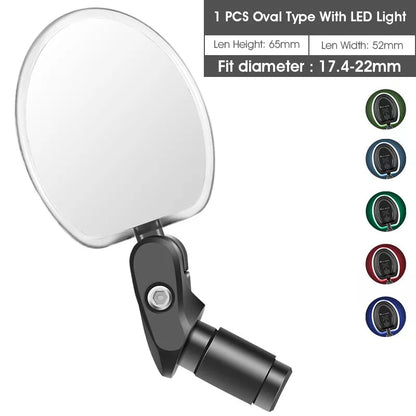 360-degree rotating bicycle rearview mirror for handlebars with wide-angle convex design