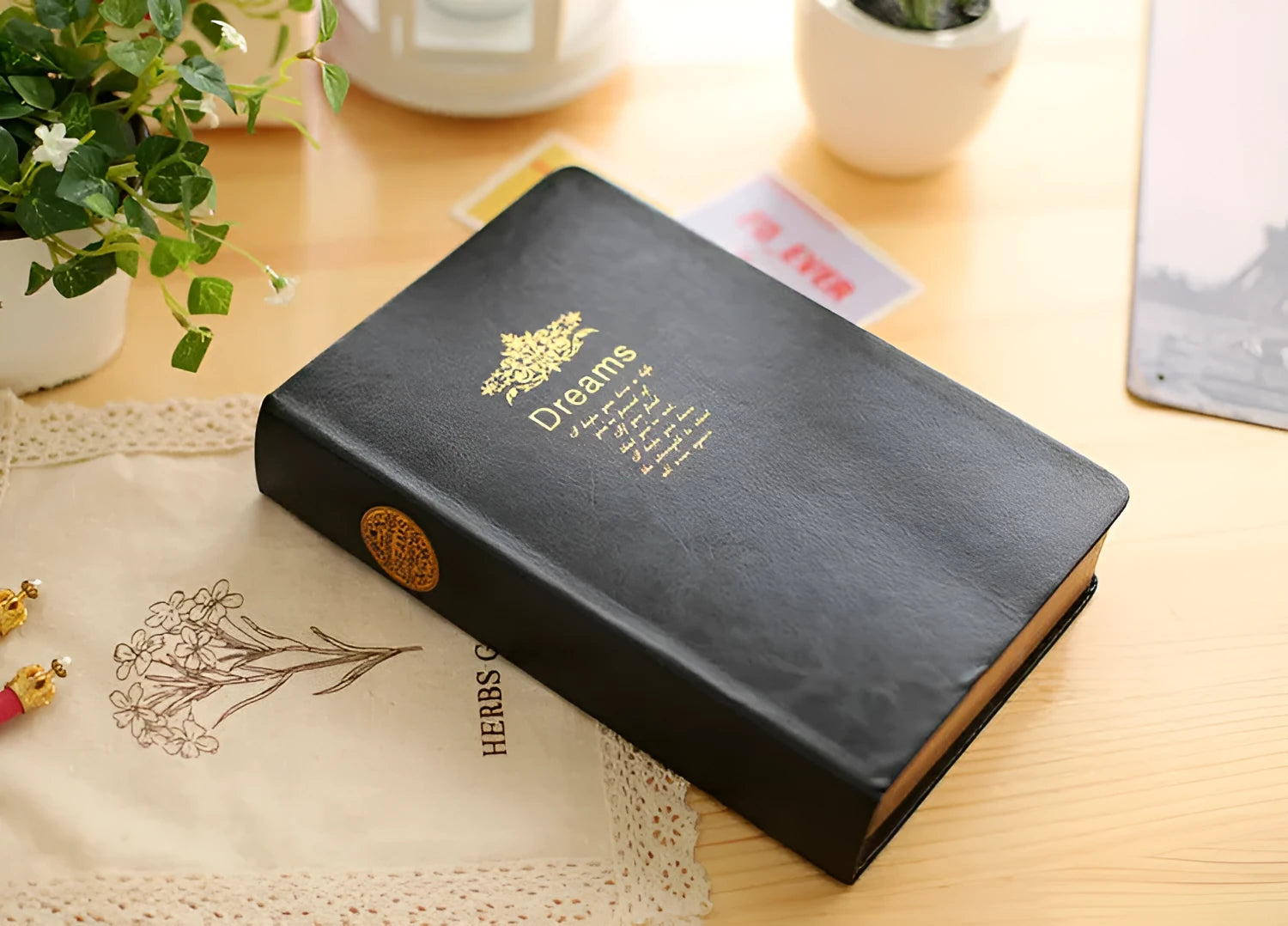 Jingu 25k thick imitation leather notebook open showing large 213x142mm pages