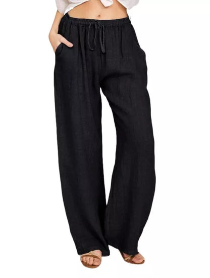 Women's high-waisted cotton-linen yoga pants with belt in various colors