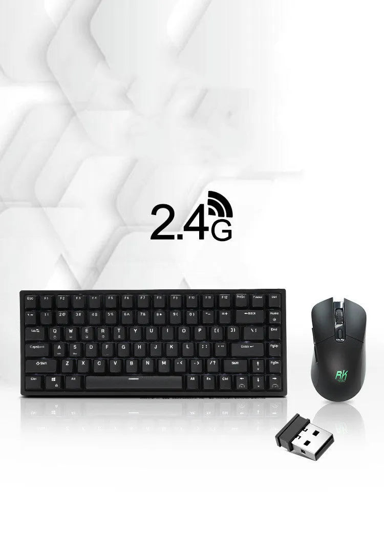Wireless mechanical keyboard and mouse set with USB transmitter and charging cable