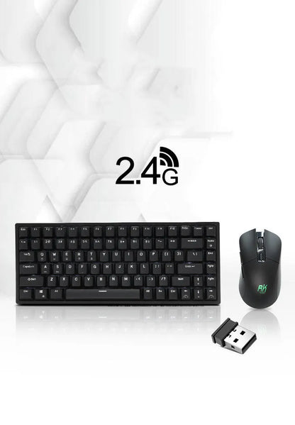 Wireless mechanical keyboard and mouse set with USB transmitter and charging cable