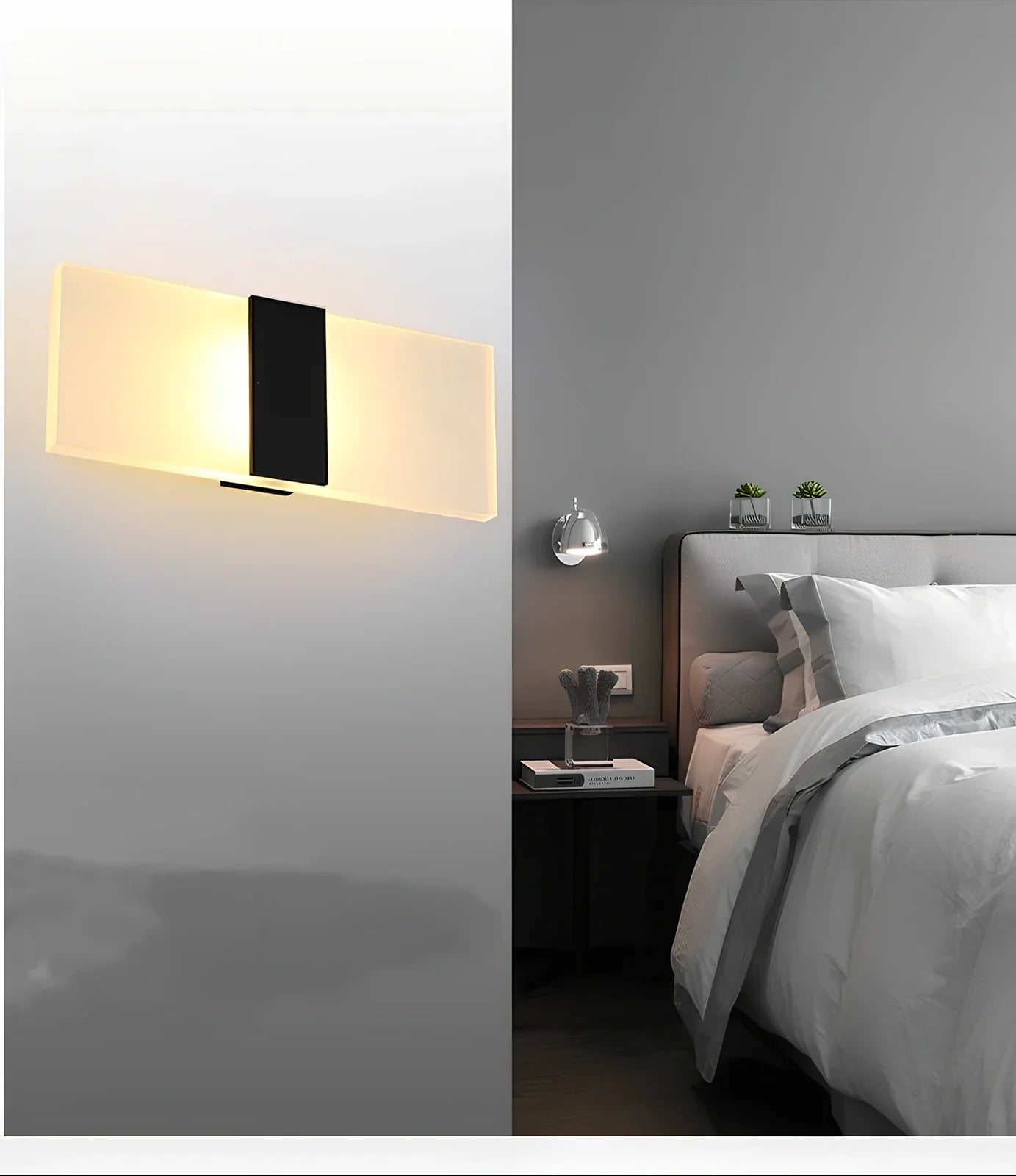 Black right-angle motion-sensing wall lamp with USB charging port and acrylic shade