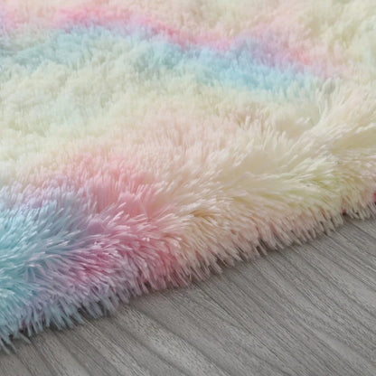 Rainbow tie-dye round polyester carpet, 81-90% fibre, diameters 60-200cm, machine-woven for home use