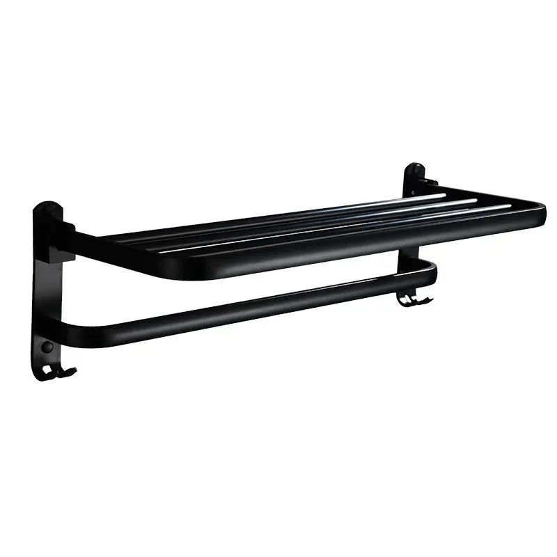 Aluminium bathroom folding shelf with perforated design and 2-tier storage