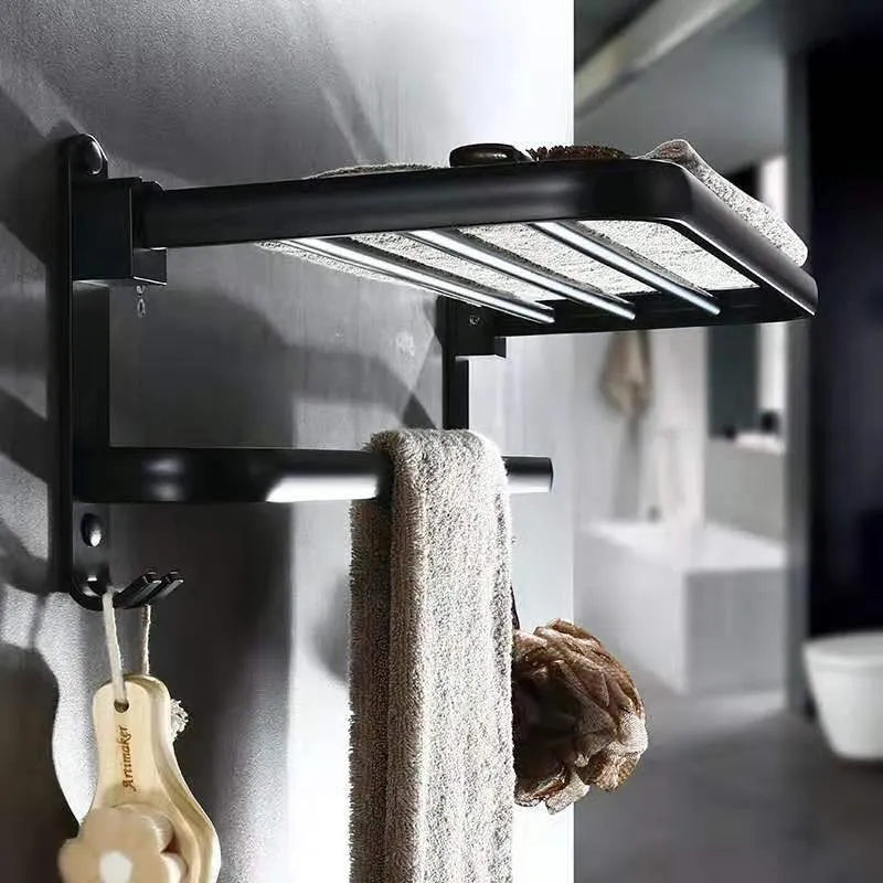Aluminium bathroom folding shelf with perforated design and 2-tier storage
