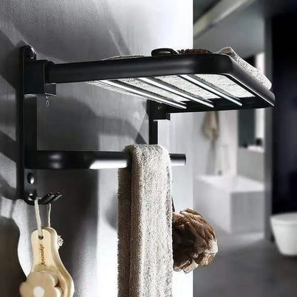 Aluminium bathroom folding shelf with perforated design and 2-tier storage