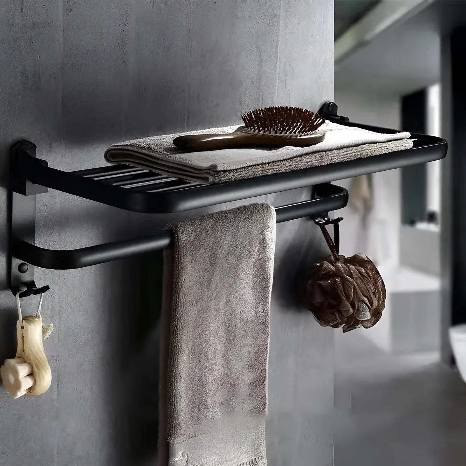 Aluminium bathroom folding shelf with perforated design and 2-tier storage