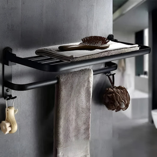 Aluminium bathroom folding shelf with perforated design and 2-tier storage