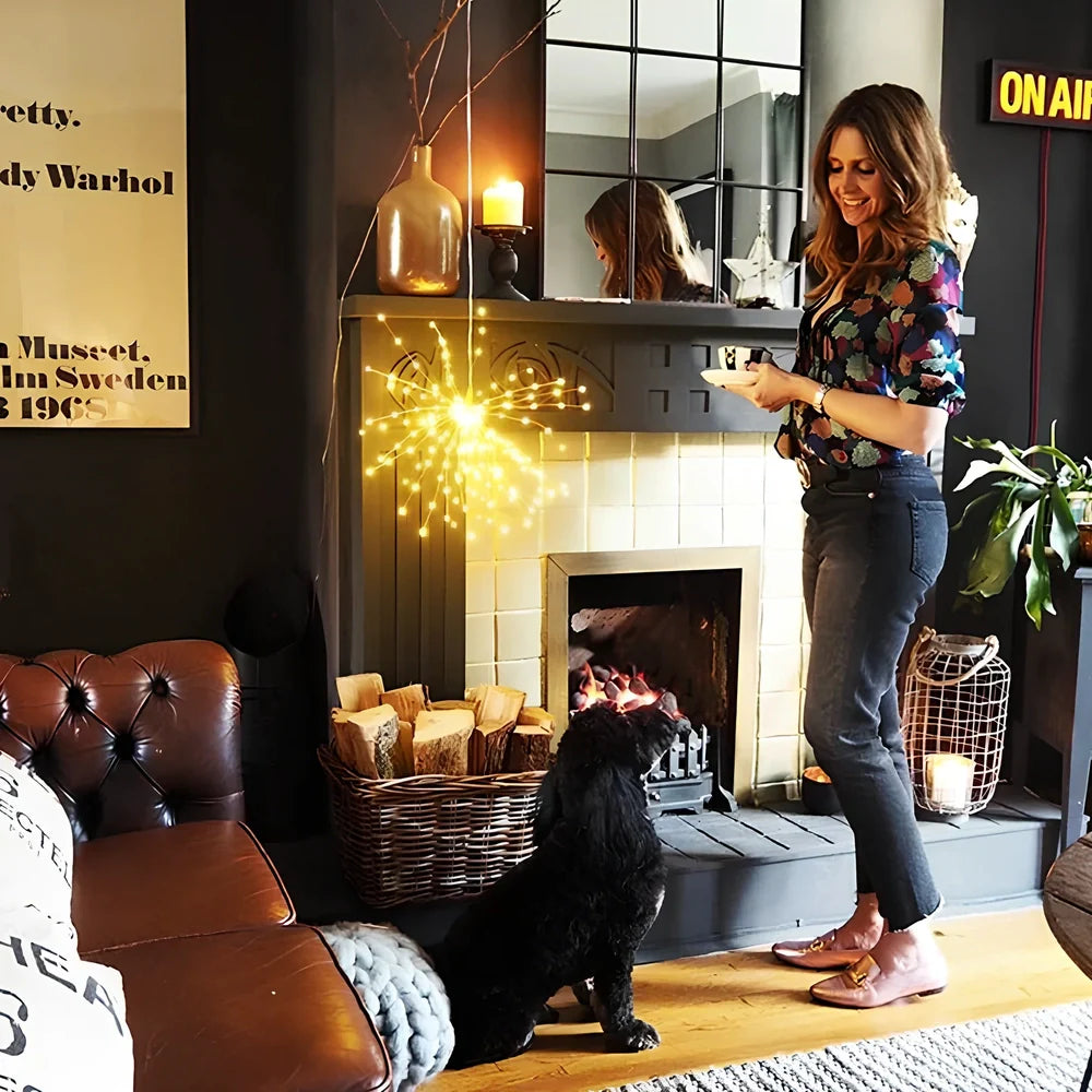 Solar LED meteor shower light with multiple warm white LEDs in outdoor garden setting