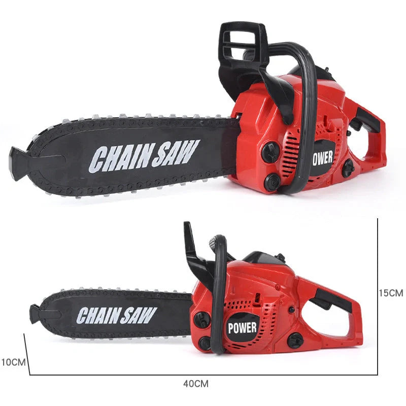 Kids electric chainsaw toy with real engine sound, red color, safe for children