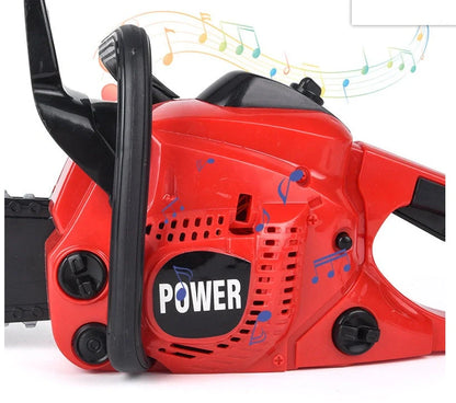 Kids electric chainsaw toy with real engine sound, red color, safe for children