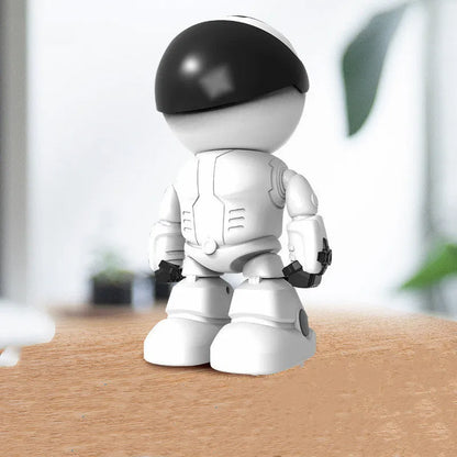 Silver remote control HD night vision robot network camera with wide-angle lens on a stand.