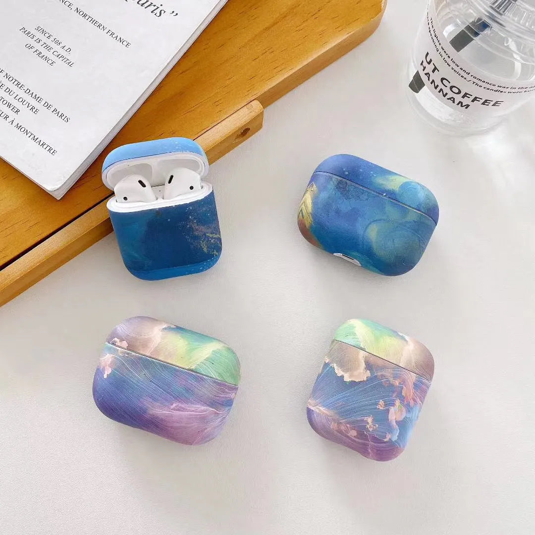 AirPods protective sleeve with watercolour design in pink and blue options for AirPods 1, 2 and Pro models