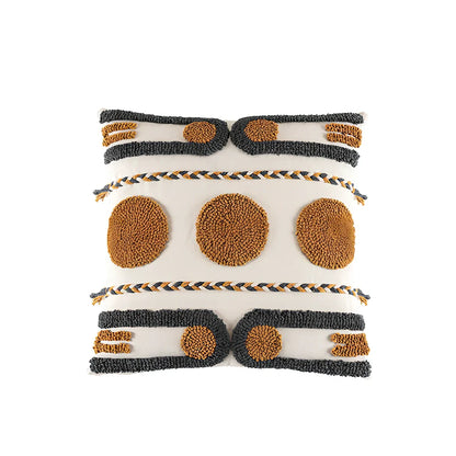Indian hand-tufted cushion cover with ethnic braid loop velvet detailing on 45cm square cotton fabric